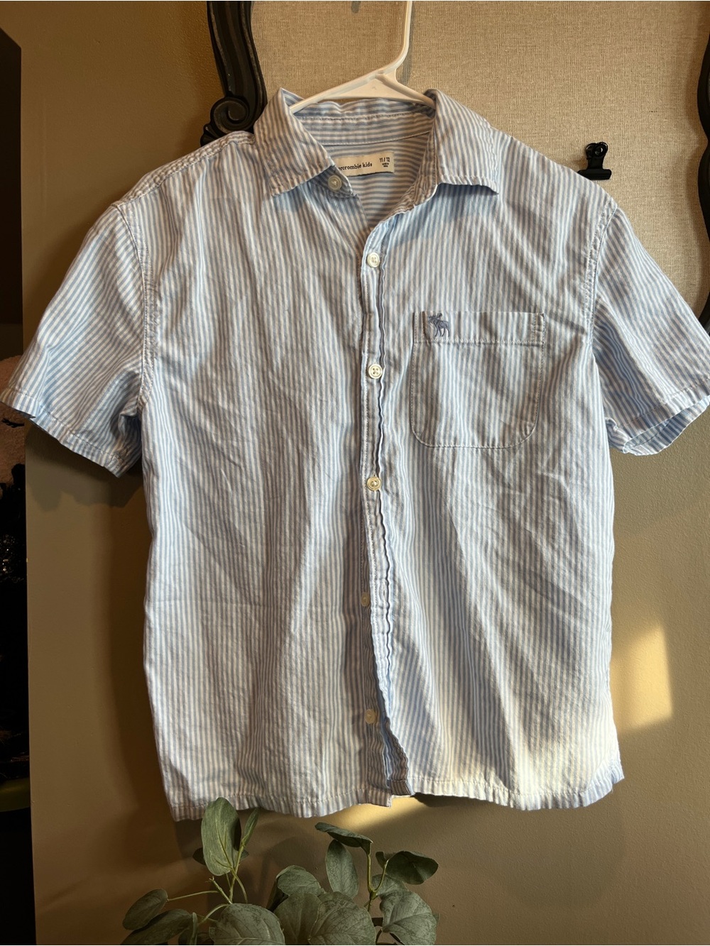 abercrombie kids Light Blue & White Striped Short-Sleeve Button-Down